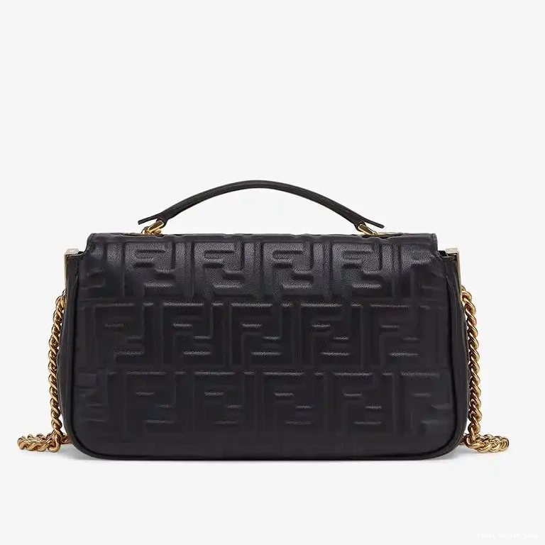 Affordable Nappa Motif Midi In FF Baguette Fendi Black Leather Bag Chain 0702